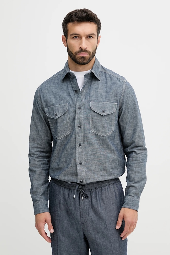 United Colors of Benetton cămașă din bumbac lung albastru 5XGBUQ056