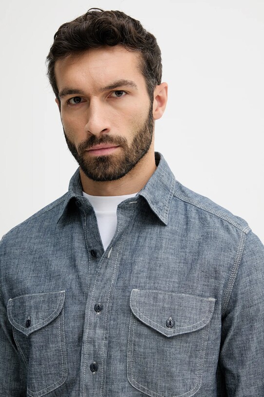 United Colors of Benetton cămașă din bumbac albastru 5XGBUQ056