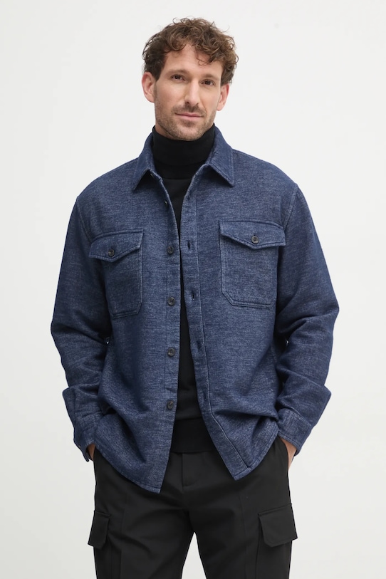 United Colors of Benetton camasa din bumbac lung bleumarin 5E5YUQ04Z