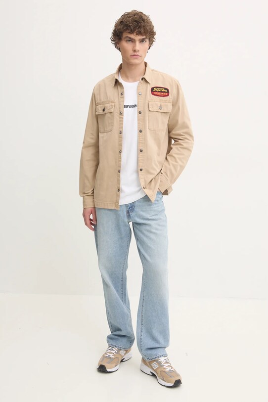 Бавовняна сорочка Superdry M4010891A.5YE бежевий AW24