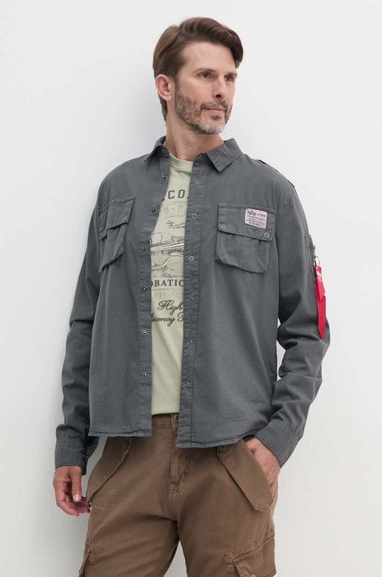 Хлопковая рубашка Alpha Industries длинный серый 138420