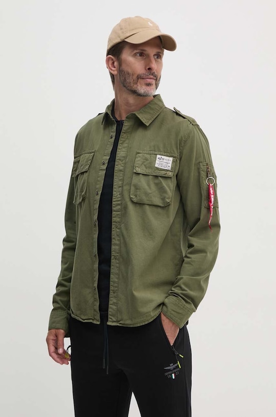 Bavlněná košile Alpha Industries jemný vzor zelená 138420