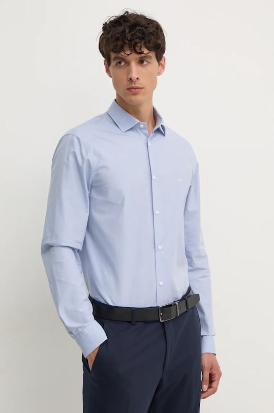 Бавовняна сорочка Armani Exchange довгий блакитний 6DZC22.ZN5SZ