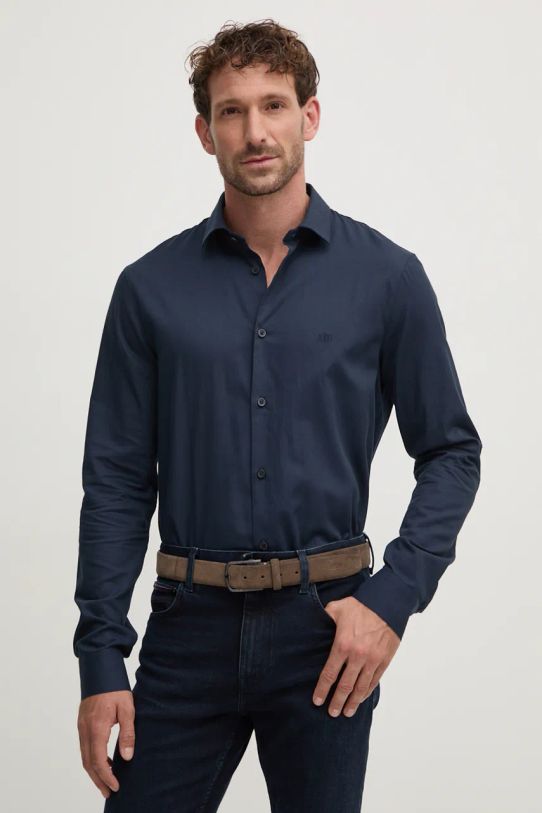Bavlnená košeľa Armani Exchange jednofarebný tmavomodrá 6DZC22.ZN5SZ