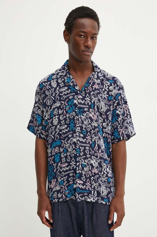 Desigual camasa din bumbac ALFREDO scurt bleumarin 24WMCW01