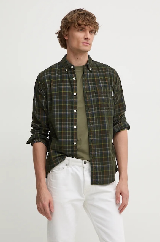 Pepe Jeans camasa din velur MAX cu modele verde PM308721