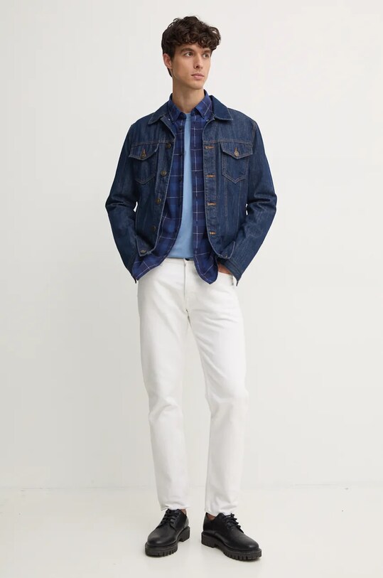 Pepe Jeans camasa din bumbac MITCHEL PM308722 bleumarin AW24