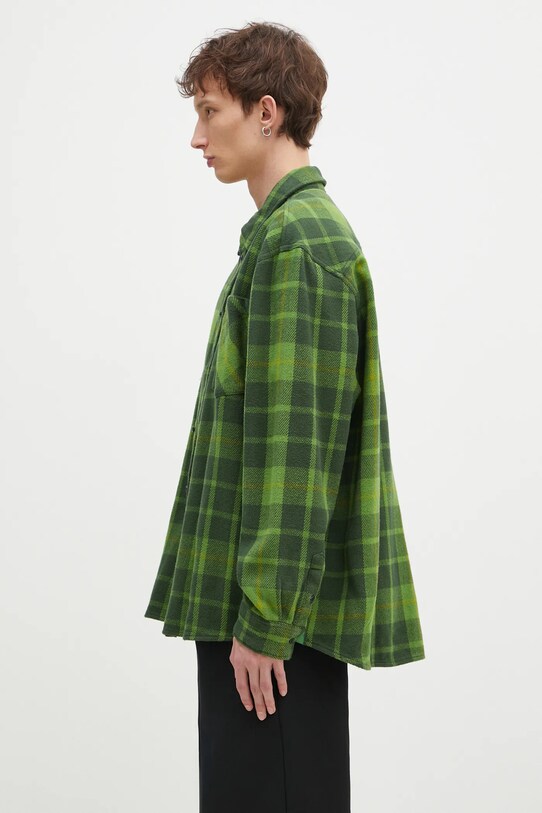 Βαμβακερό πουκάμισο Wood Wood Day Heavy Flannel Shirt GOTS 10325302.5167 πράσινο AW24