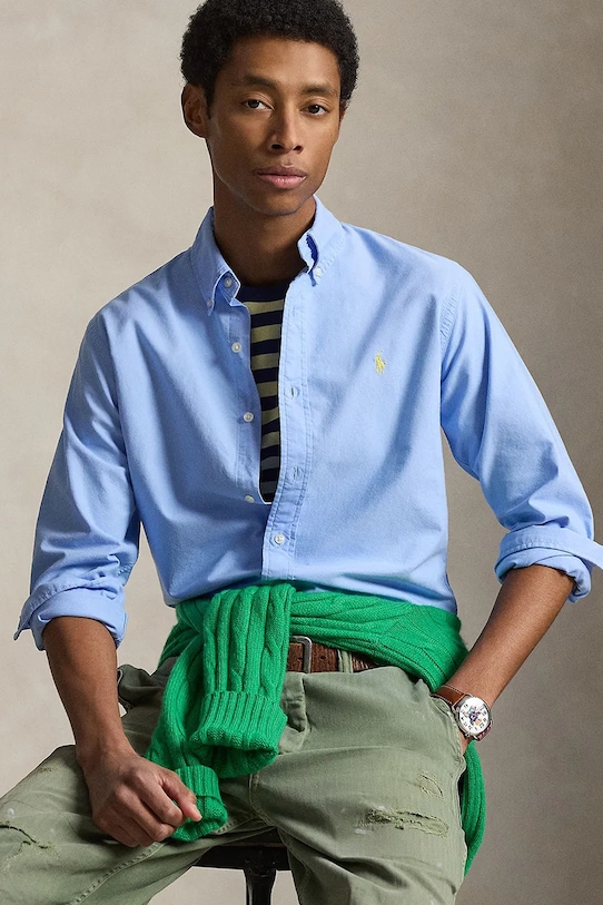 Polo Ralph Lauren cămașă din bumbac lung albastru 710805564