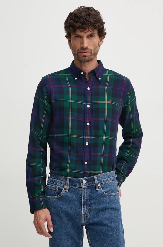Βαμβακερό πουκάμισο Polo Ralph Lauren με ένα κουμπί πράσινο 710953351