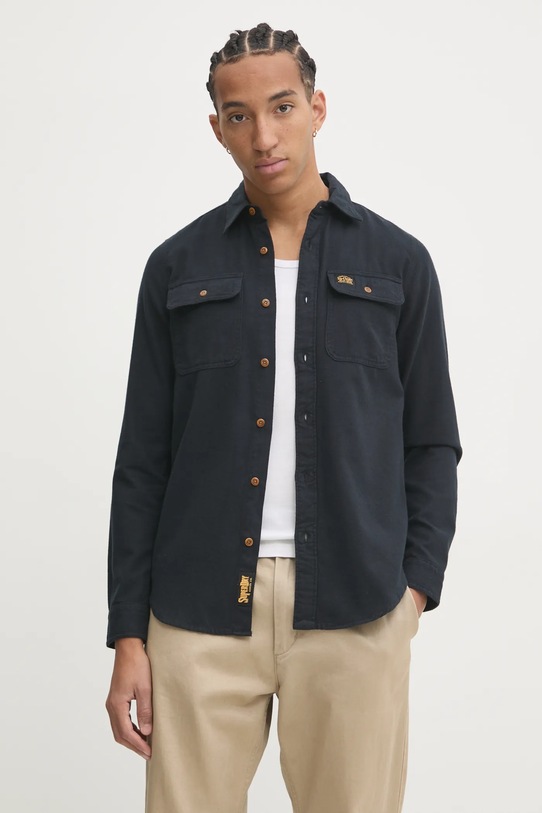 Bavlnená košeľa Superdry jednofarebný tmavomodrá M4010723A.12A