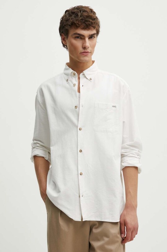 A.P.C. camasa din bumbac Chemise Mateo Logo COHAH.H12599 alb