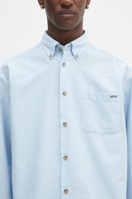 Хлопковая рубашка A.P.C. Chemise Mateo Logo голубой COHAH.H12599