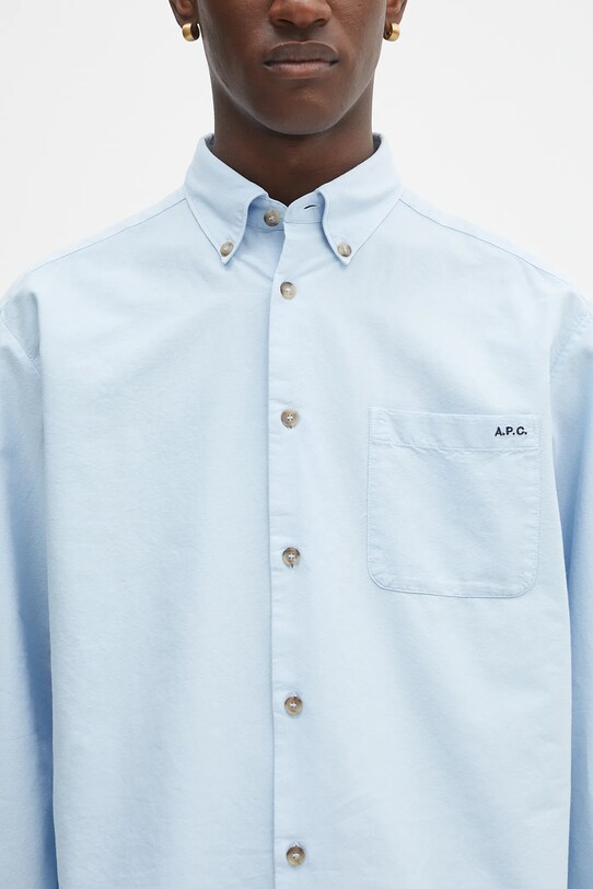 Бавовняна сорочка A.P.C. Chemise Mateo Logo блакитний COHAH.H12599