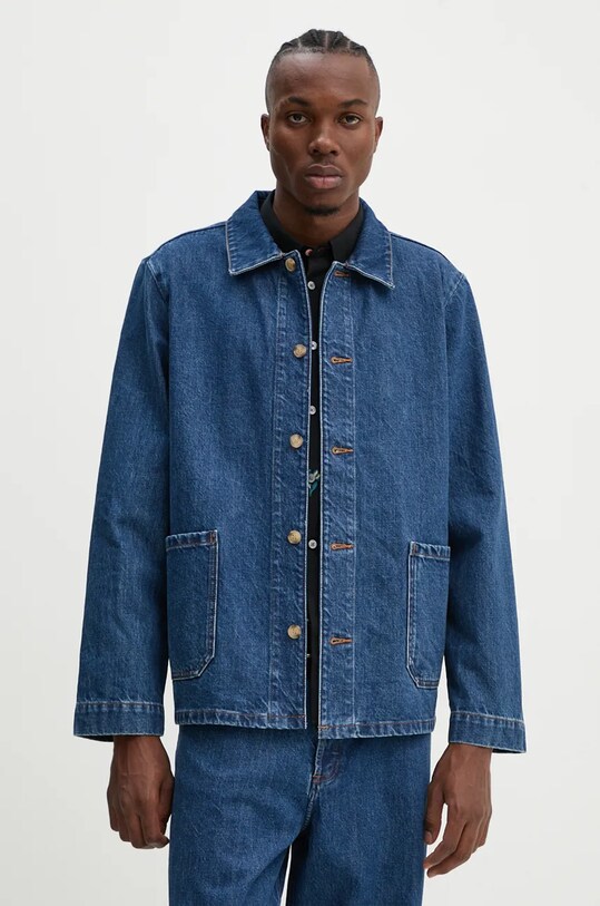 A.P.C. cămașă din denim veste kerlouan logo lung bleumarin COHTD.H03205