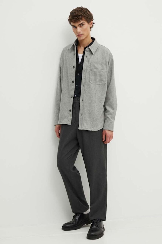 Одяг Вовняна сорочка A.P.C. surchemise basile brodee poitrine WVBCV.H02918 сірий