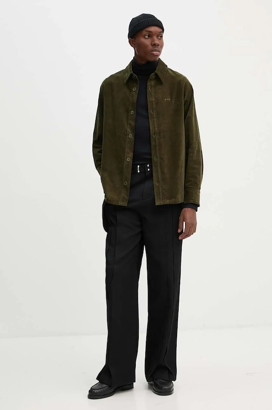 Îmbrăcăminte A.P.C. camasa din velur surchemise bobby COHBB.H02976 verde