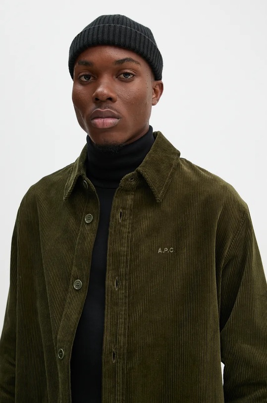 A.P.C. camasa din velur surchemise bobby COHBB.H02976 verde
