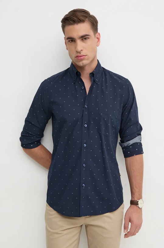 Хлопковая рубашка Boss Orange узор тёмно-синий 50524706