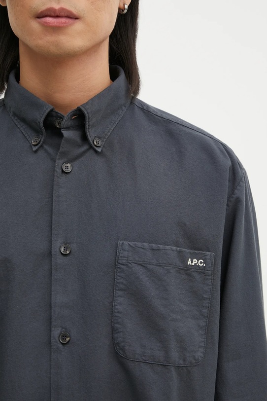 Памучна риза A.P.C. Chemise Mateo Logo син COHAH.H12599.IAF