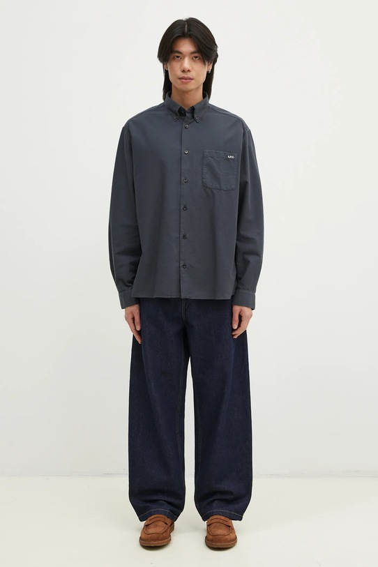 Памучна риза A.P.C. Chemise Mateo Logo COHAH.H12599.IAF син