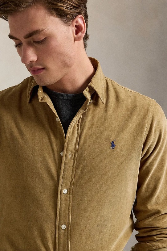 Хлопковая рубашка Polo Ralph Lauren 21W Corduroy бежевый 710853123