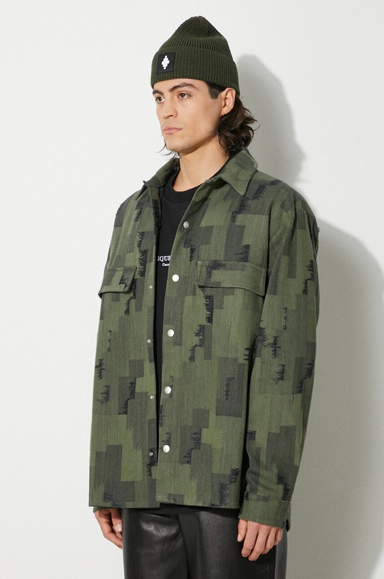Marcelo Burlon giacca camicia AOP Cross Overshirt verde CMES005F24FAB0015810