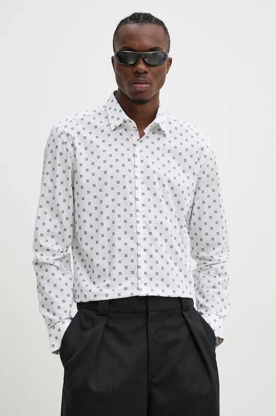 Памучна риза HUGO вталена бял 50527863