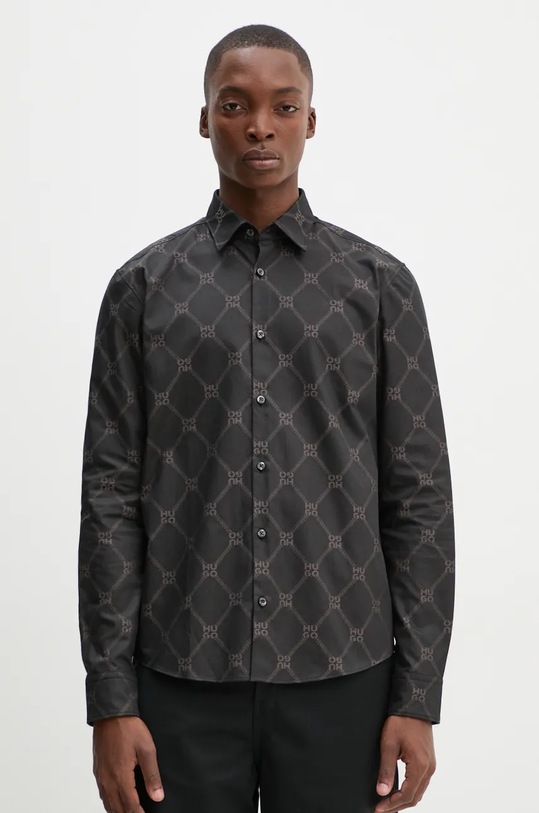 Bavlněná košile HUGO slim černá 50527459