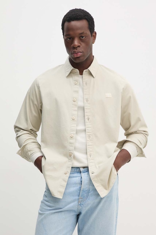 Džínová košile Calvin Klein Jeans hladký béžová J30J326680