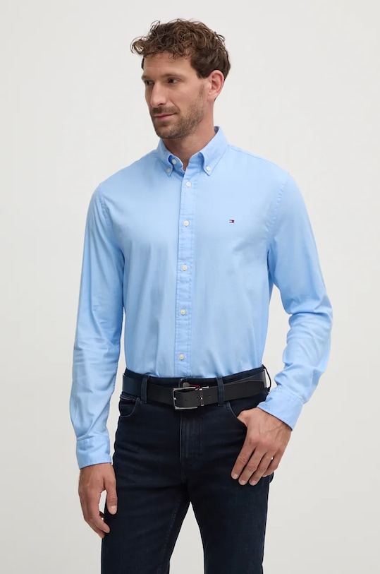 Košile Tommy Hilfiger hladký modrá MW0MW36824