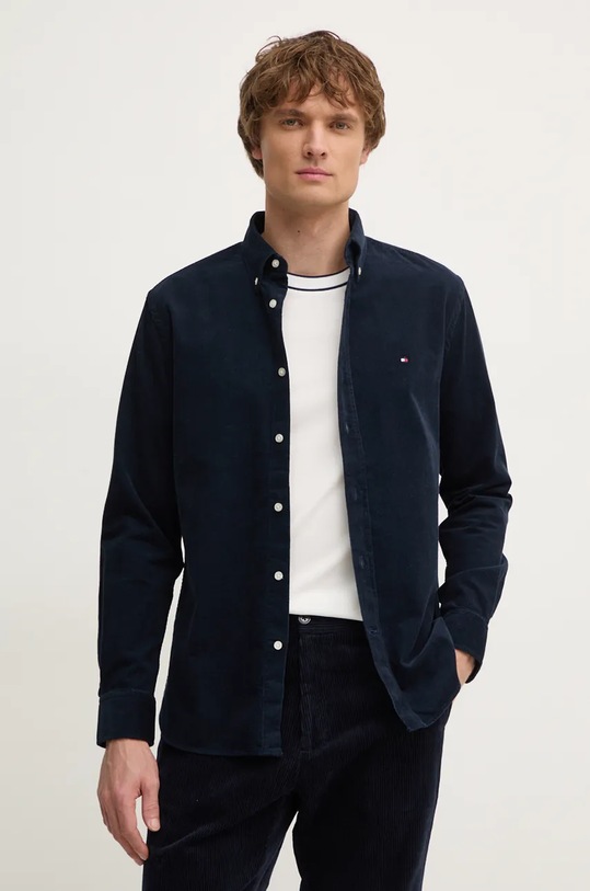 Bavlněná košile Tommy Hilfiger hladký námořnická modř MW0MW36847