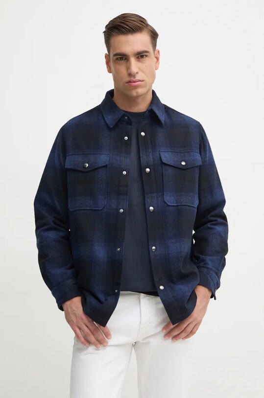 Vunena košulja-jakna Tommy Hilfiger vuna mornarsko plava MW0MW36852