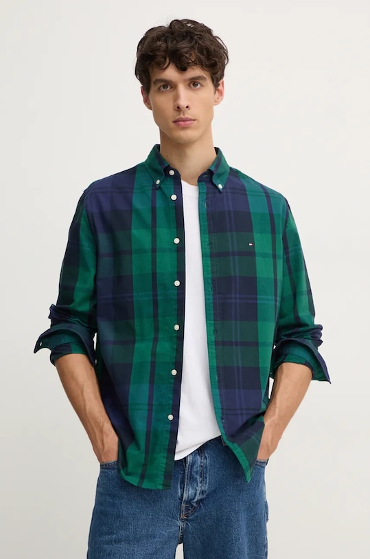 Tommy Hilfiger koszula bawełniana wzorzyste zielony MW0MW37351