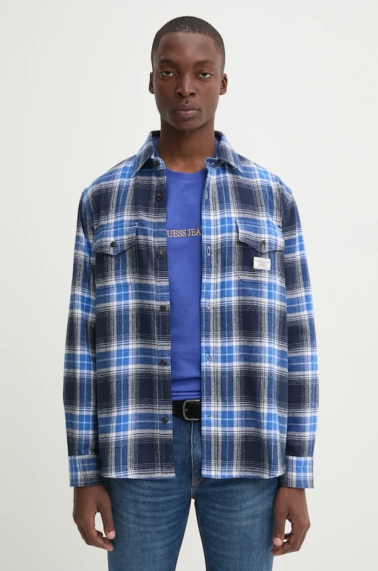 Bavlnená košeľa Guess Jeans regular tmavomodrá M4BH64.WGMH1