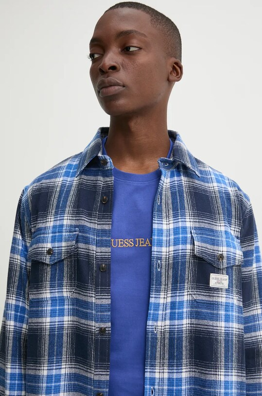 Guess Jeans camasa din bumbac bleumarin M4BH64.WGMH1