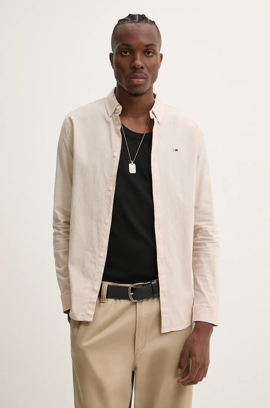 Košile Tommy Jeans slim béžová DM0DM09594