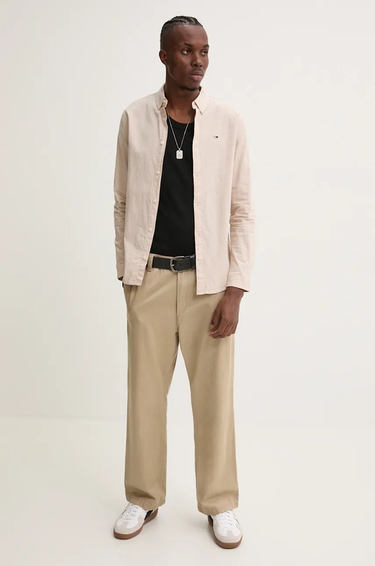 Košile Tommy Jeans DM0DM09594 béžová AW25