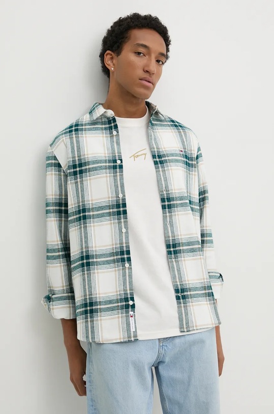 Bavlněná košile Tommy Jeans kárový béžová DM0DM19651