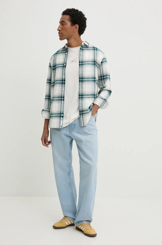 Bavlněná košile Tommy Jeans DM0DM19651 béžová AW24