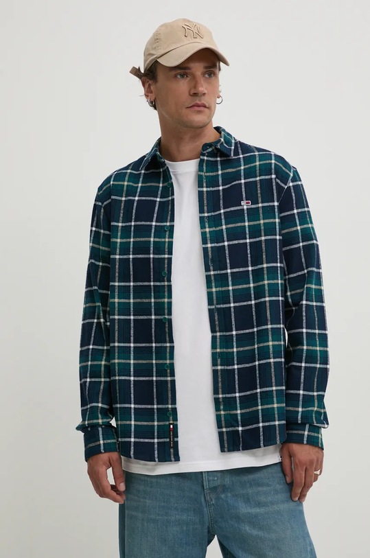 Tommy Jeans koszula bawełniana DM0DM19651 turkusowy AW24
