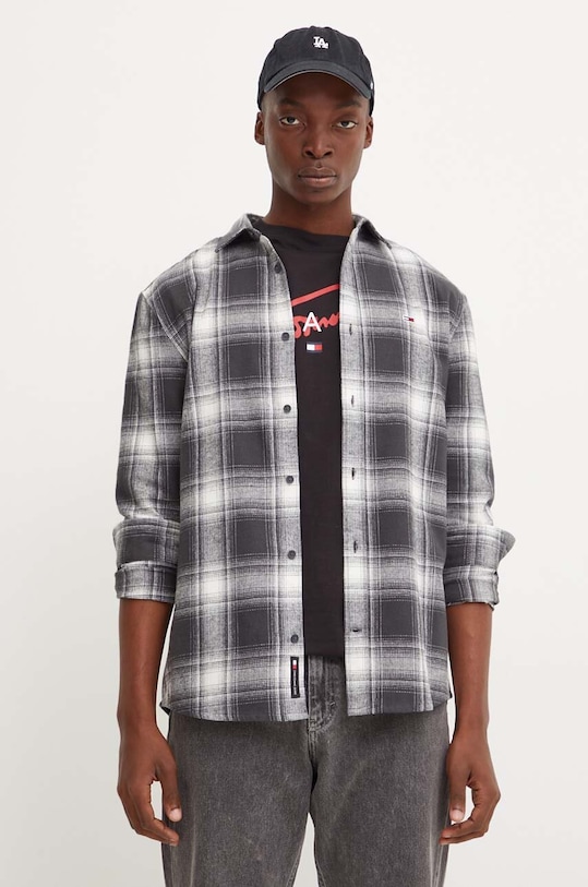 Bavlněná košile Tommy Jeans kárový šedá DM0DM19651
