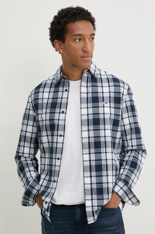 Bavlněná košile Tommy Jeans kárový námořnická modř DM0DM19655