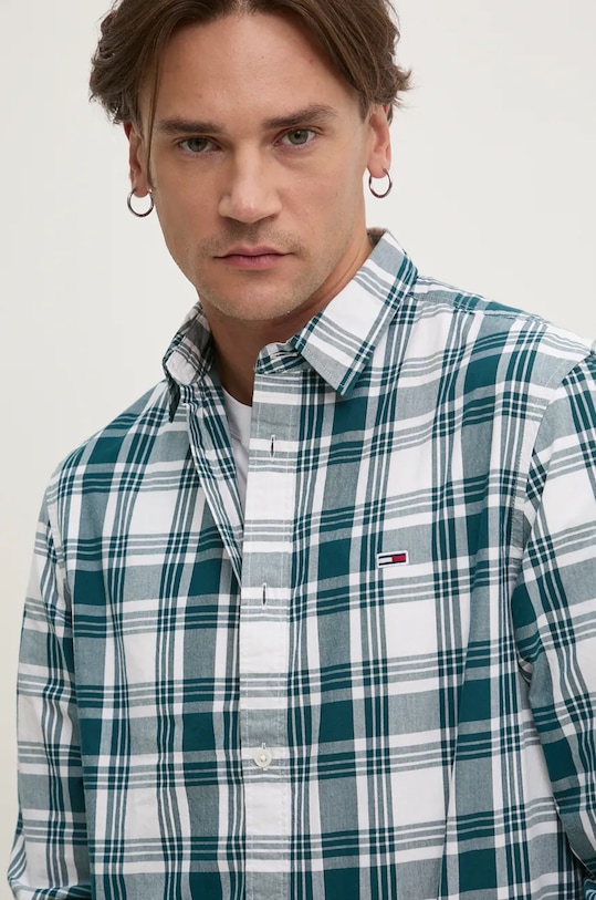 Tommy Jeans camasa din bumbac turcoaz DM0DM19655