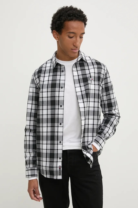 Bavlněná košile Tommy Jeans kárový černá DM0DM19655