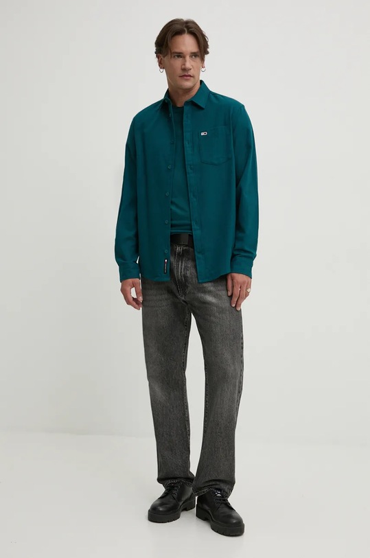 Pamučna košulja Tommy Jeans DM0DM19656 tirkizna AW24