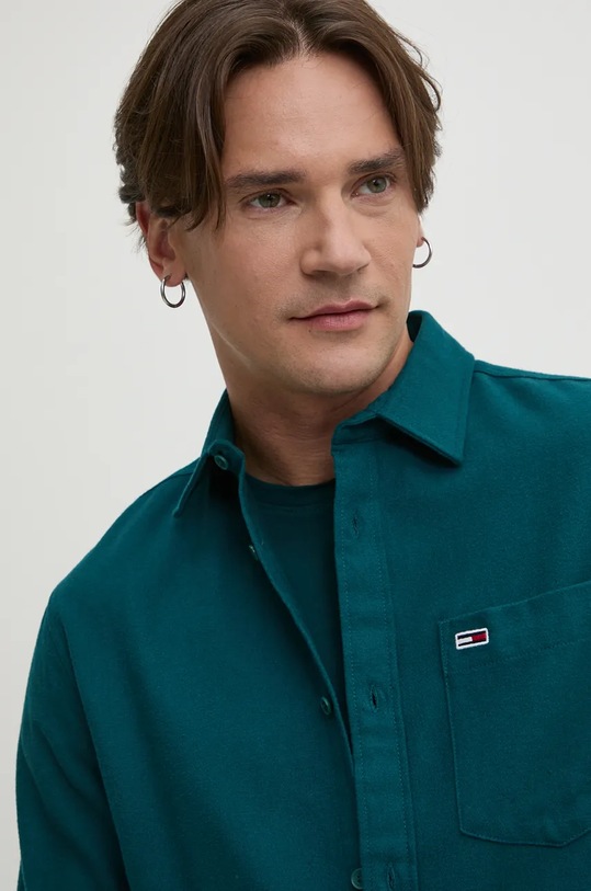 Pamučna košulja Tommy Jeans tirkizna DM0DM19656