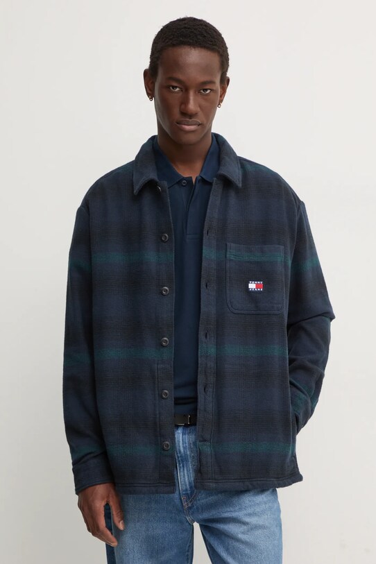 Хлопковая рубашка Tommy Jeans узор тёмно-синий DM0DM19657