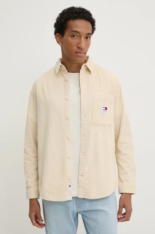 Manšestrová košile Tommy Jeans dlouhý béžová DM0DM19660