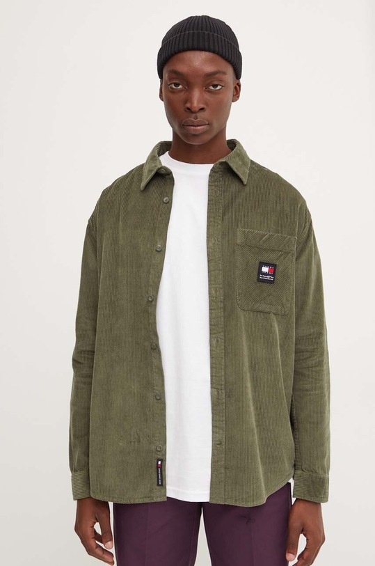 Tommy Jeans camasa din velur lung verde DM0DM19660